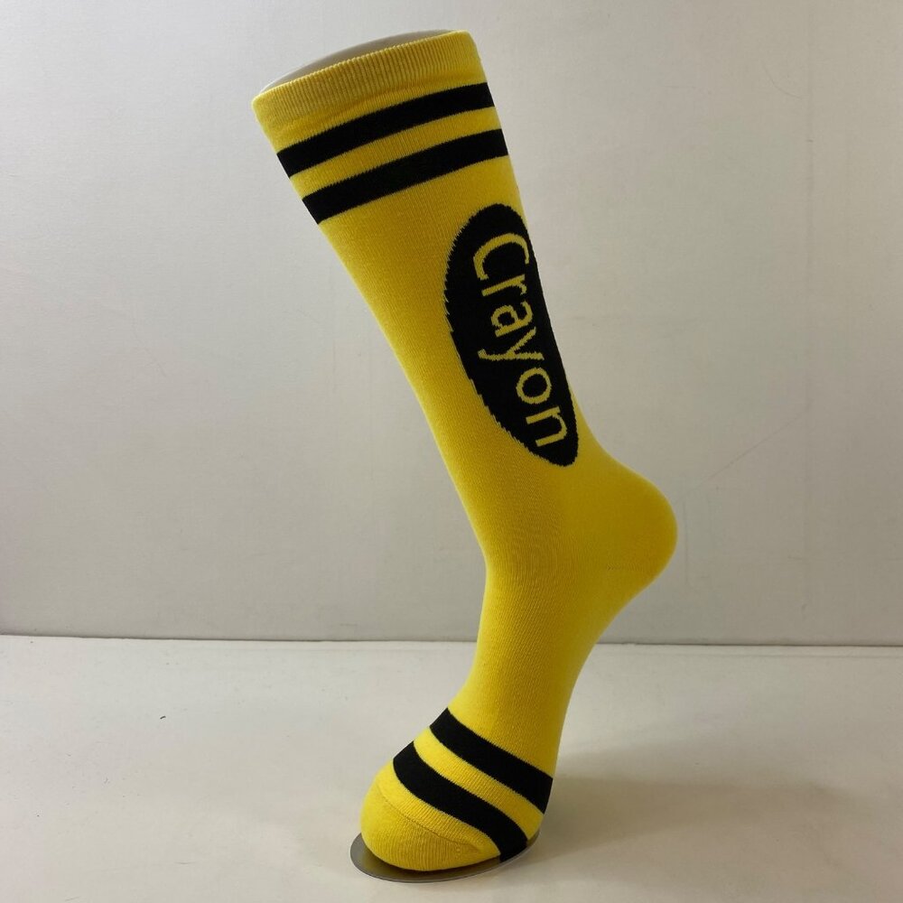 Unisex Knee High Socks Crayon Stripes Yellow Black